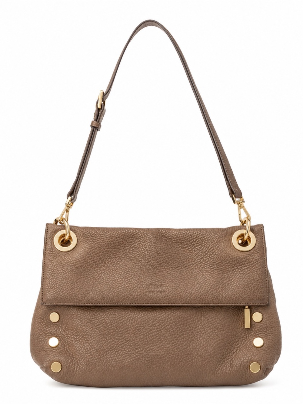 Hammitt Pebbled Taupe Leather Shoulder Bag with Gold Hardware